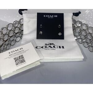 COACH SIGNATURE C Silver Stud Earring Set of 2 w/Gift Bag New With Tags
